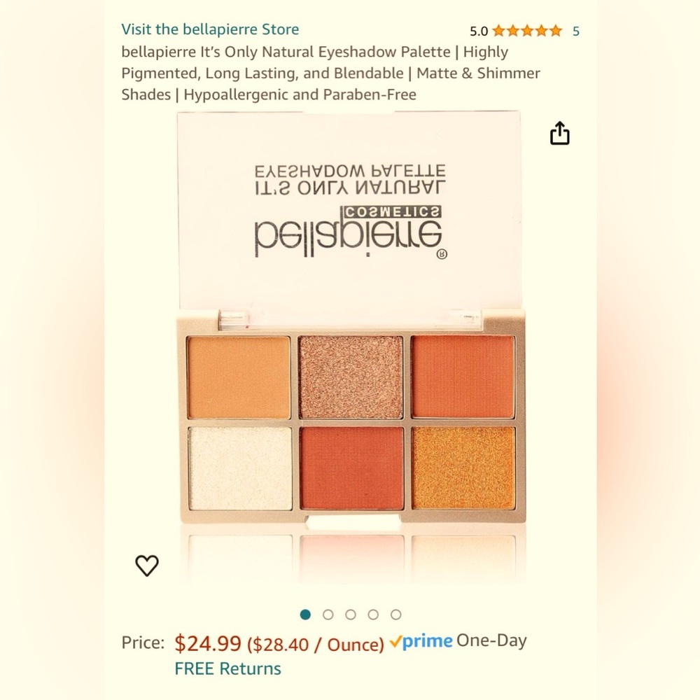 Bellapierre Cosmetics Eyeshadow Palette. 6 Buttery Smooth Shades.